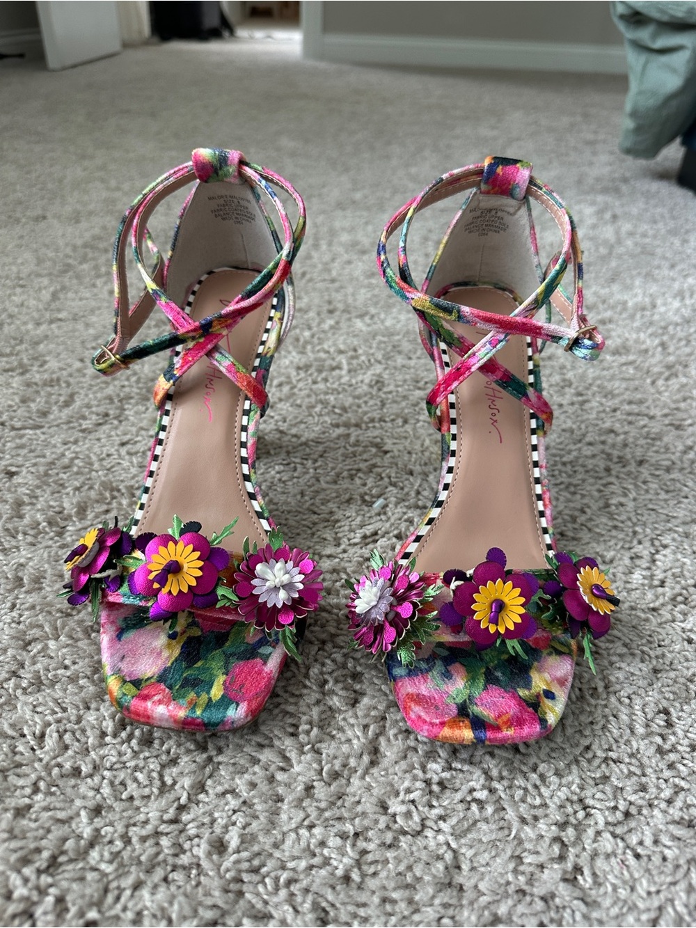 Betsey Johnson Pink Floral Ankle-Strap Heels